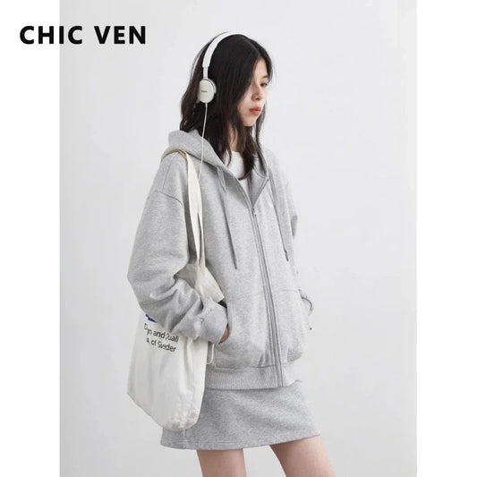 CHIC VEN Korean Women Sweatshirts Loose Casual New Hooded Female Top Drawstring Ladies Jacket Fleece Pullover Autumn Winter 2025 LadyShow.Store