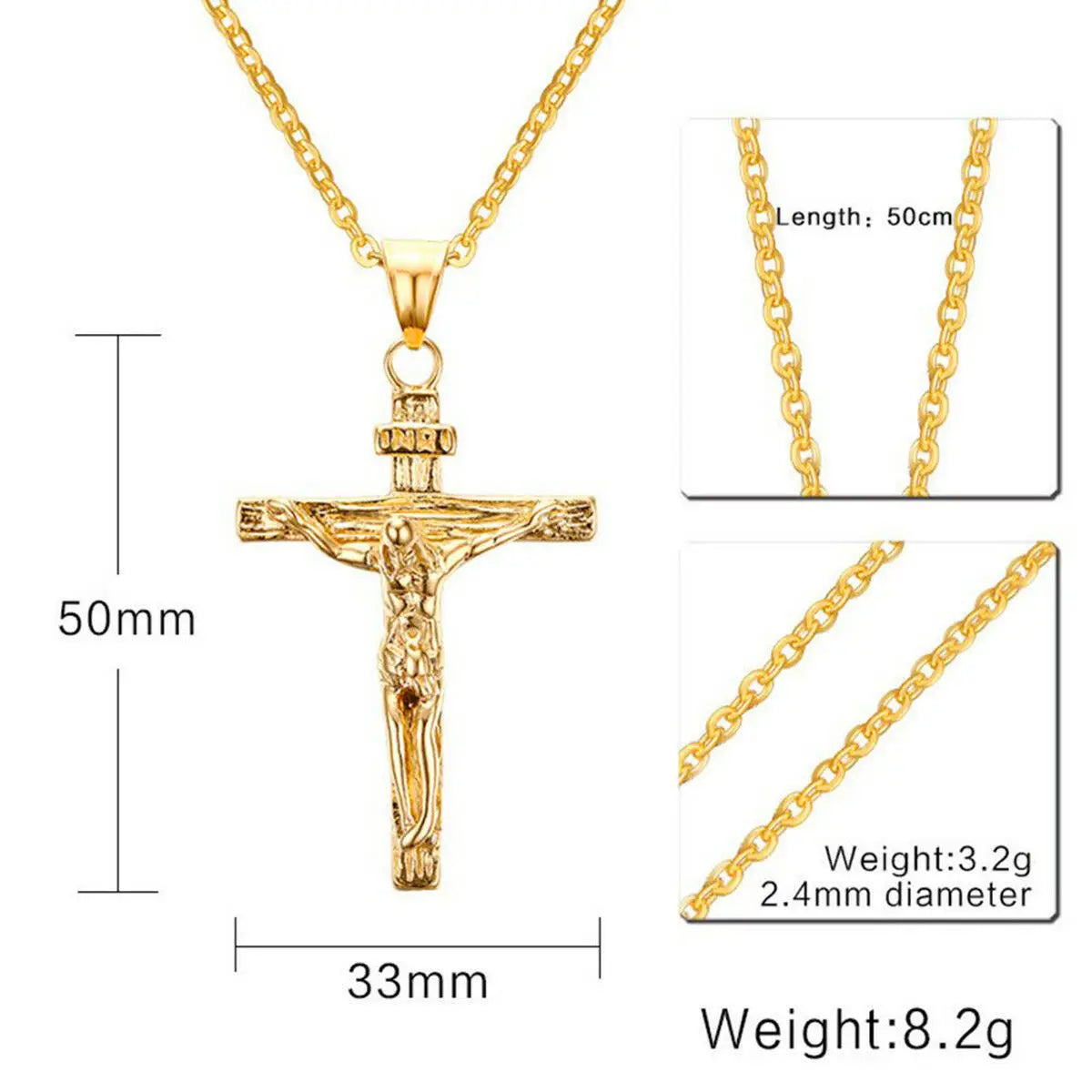 Fashion Crucifix Jesus Christ Men Jewelry Gold Brown Silver Color Metal Cross Pendant With Neck Chain Necklaces For Women Pi-Mart