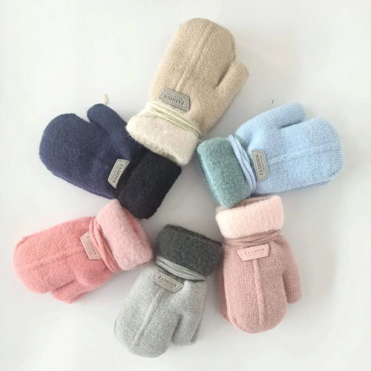 Autumn Winter Thicken Warm Children Gloves Knitting Mittens Baby Mittens Infant Toddler Soft Comfortable Thickened Winter Gloves Pi-Mart