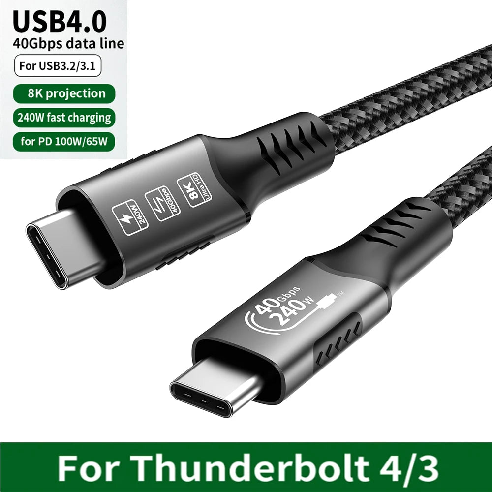 USB4 Cable 40Gbps 48V 240W For Thunderbolt 4 Type C Fast Charging Cable Thunderbolt3 USB C to C Data Transfer Cable For Laptop Pi-Mart