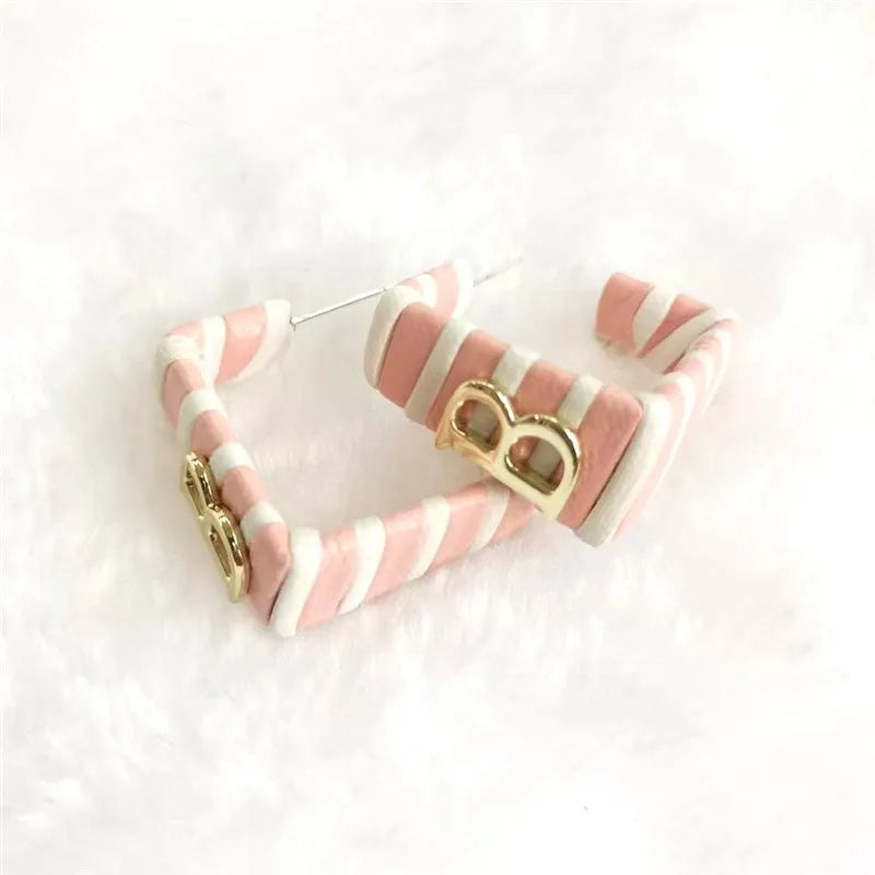 28 Colors Zebra Pu Leather Square Hoop Earrings For Women Fashion Jewelry Letter Alphabet Geometric Stripe Pendientes Mujer Pi-Mart