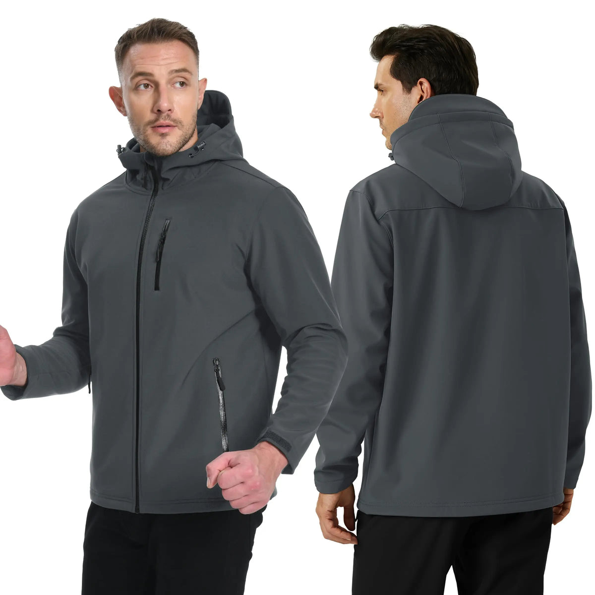 TACVASEN Hooded Rain Softshell Jacket Mens Fleece Lined Waterproof Jacket Work Jacket Outdoor Trekking Hiking Windbreaker Male Pi-Mart