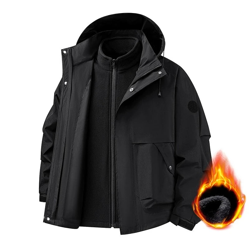 New Autumn and Winter Three in One Outdoor Jacket for Couples Warm Hooded Waterproof Two-piece Set Windbreaker Hiking Jacket Pi-Mart