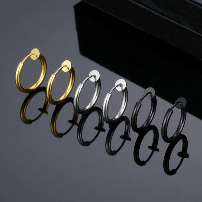 1 Pairs Fake Ear Clip Hoop Earrings for Men and Women Stainless Steel Painless Non Piercing Fake Earrings Jewelry Gifts Pi-Mart