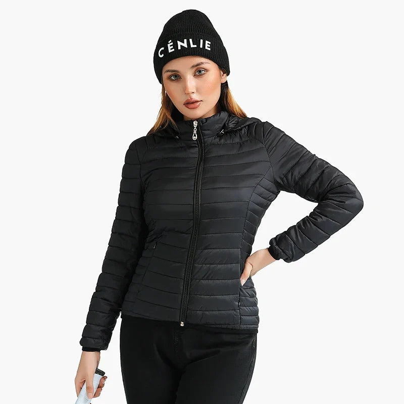 SANTELON Women Fashion Ultralight Padded Puffer Jacket Coat Lady Soild Lightweight Warm Outwear With Detachable Hood Storage Bag LadyShow.Store