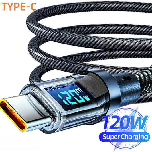 120W Super Fast Charging Cable Real-time Digital Display USB A to Type C Data Cable For iPhone Android Phones Universal Pi-Mart