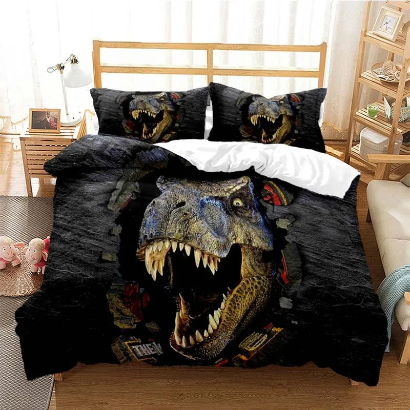 Jurassic Park Bedding Set Cartoon Kids Duvet Cover Set Pillowcase Queen King Double Bed Home Dropshipping King Size Bedding Set Pi-Mart