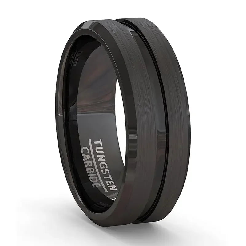 8mm Stainless Steel Men Rings Wholesale Black Groove Matte Wedding Engagement Party Gift Anniversary Rings For Women Jewelry Pi-Mart