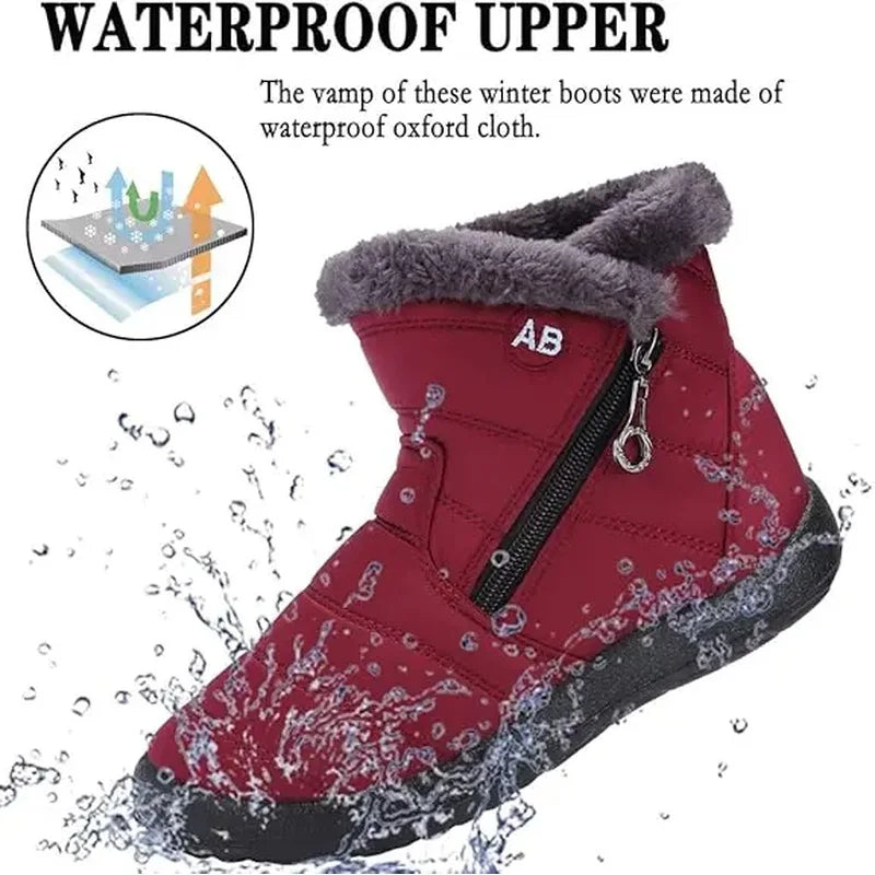 Women's Winter Snow Boots Faux Fur Lined Waterproof Ankle Booties Side Zipper Warm Outdoor Short Boots for Cold Weather LadyShow.Store