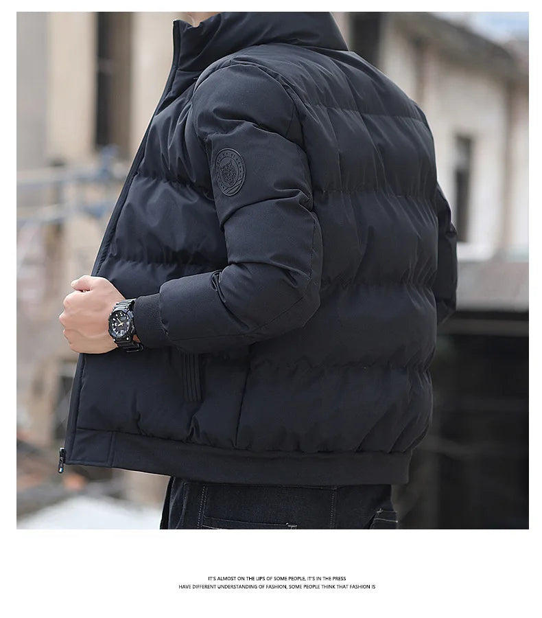 2025 Winter New Solid Color Zipper Down Jacket Thick Cotton Jacket Men Trendy Brand Casual Youth Coat Versatile Comfortable Top LadyShow.Store