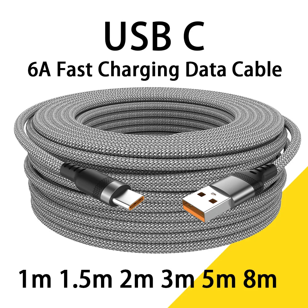 USB Type C 6A Super- Charging Cable For Huawei USB C Extended 1m 2m 3m 5m 8-Meter Cable For Xiaomi Vivo Leeco OnePlus Oppo Pi-Mart