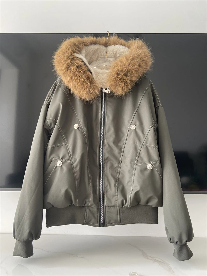 ZAROY Fur Collar Hooded Parkas Y2k Harajuku Thicken Padded Jackets Casual Zipper Gothic Women&Men Winter Coats Streetwear кур Pi-Mart