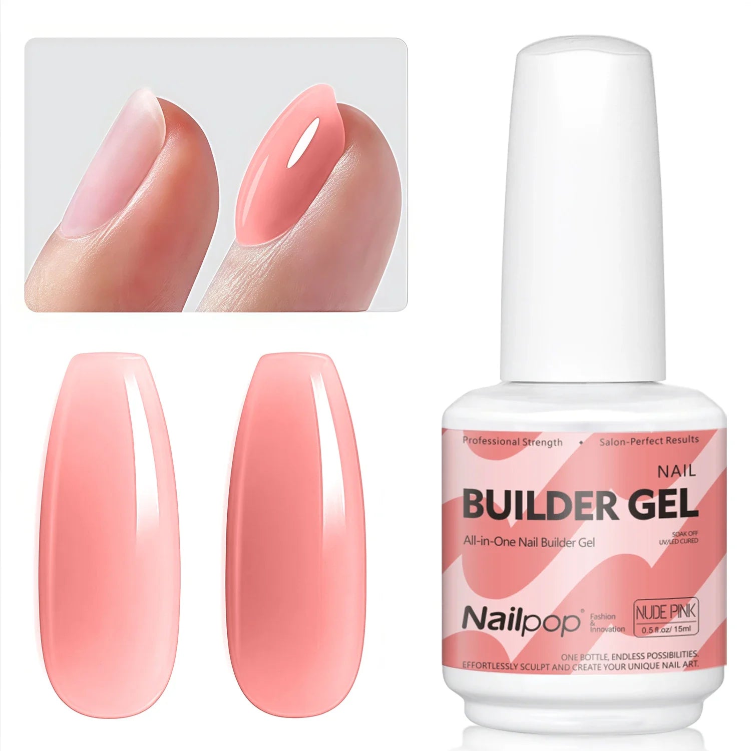 Nailpop 7-in-1 Builder Nail Gel HEMA/TPO Free Fast Building Gel Nail Polish 8 Colors Nail Tip Reinforcement and Extension 15ml Tri Light Beauty
