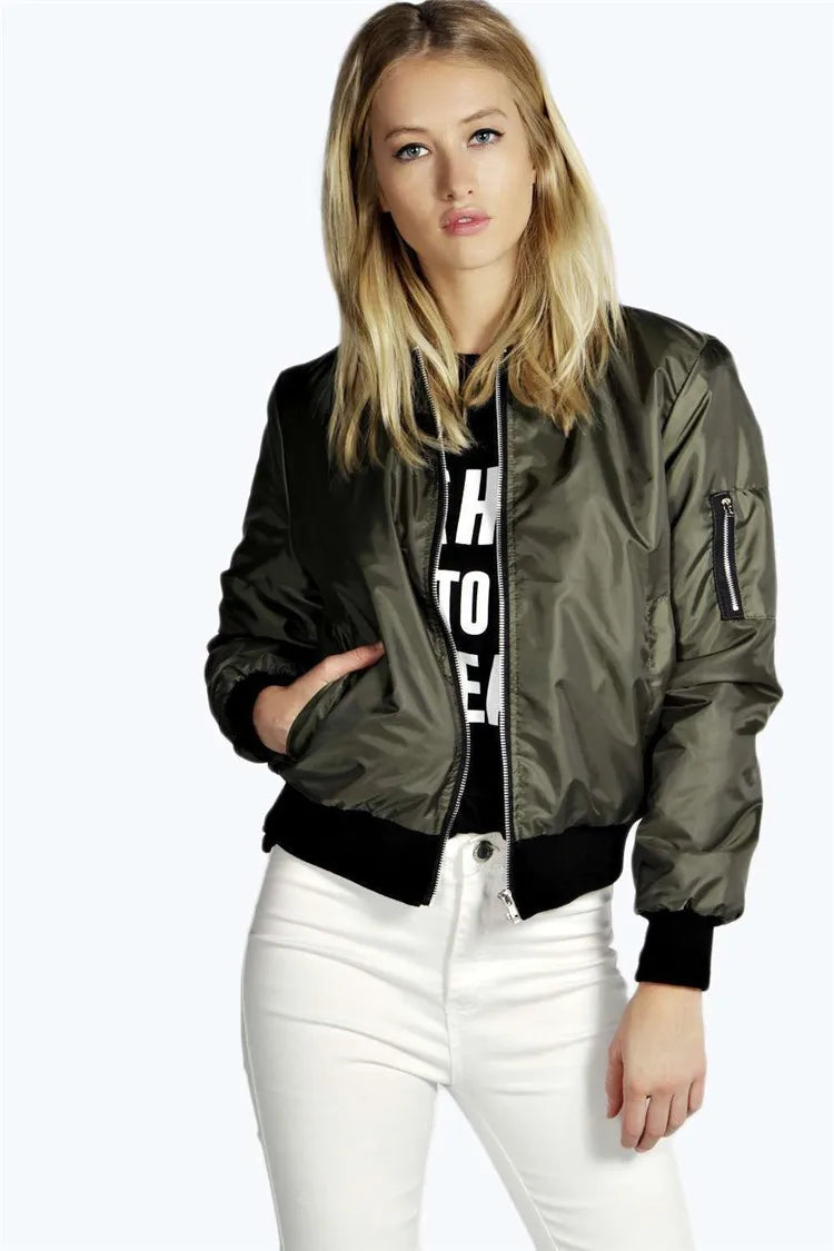 Autumn New Short Jackets for Women Vintage High Street O-neck Bomber Jacket Female Fashion Zipper Long Sleeve Coat Woman LadyShow.Store