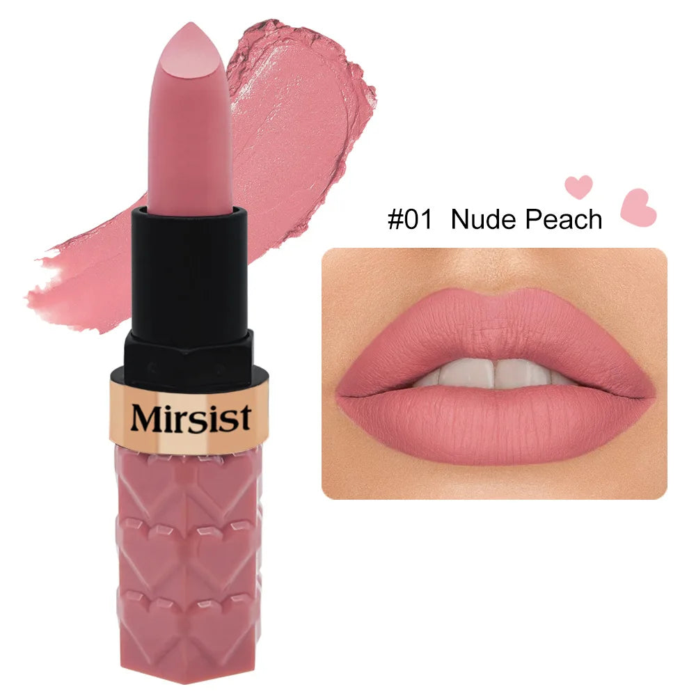 Matte Lipstick Nude Peach Brown Cherry Shades Velvety Smooth Long-Lasting Rich Pigment Waterproof Non-Stick Cup Lip Stick Makeup Pi-Mart