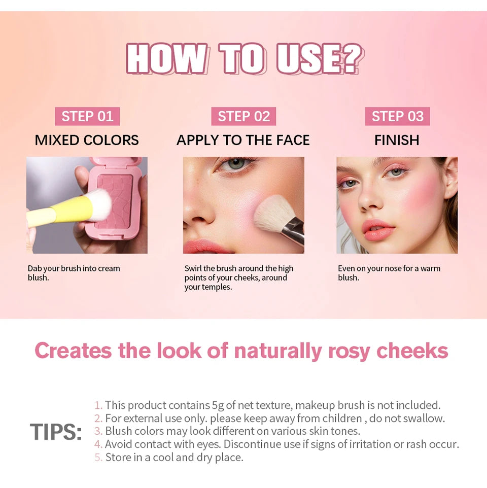 Professional Makeup Powder Blush 12HR Wear Vegan Formula Blusher Makeup Blush in Bar Cosmetics Palette Powder Pink Cream Face Pi-Mart