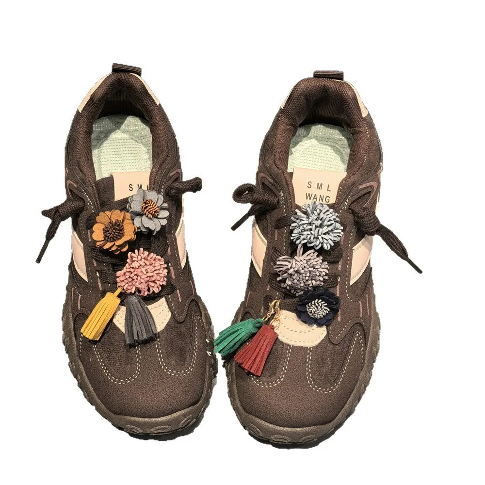 1Pcs Autumn Winter Maillard Tassel Pendant Shoe Charms Leather Flower Shoelace Buckle Sports Shoe Decoration Accessory Buckle Pi-Mart