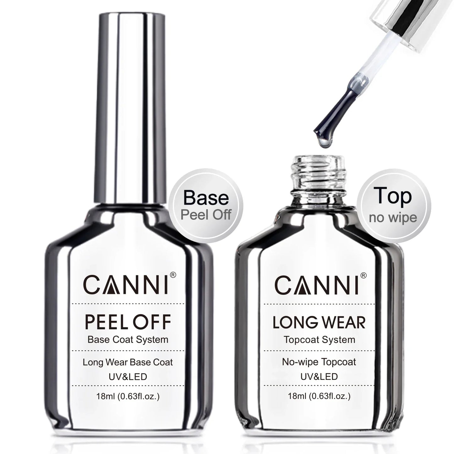 Canni TPO FREE HEMA FREE 18ml Long Wear Diamond Nowipe Top Coat Peeloff Base Coat Soak Off UV LED Gel Polish Nail Manicure Tri Light Beauty
