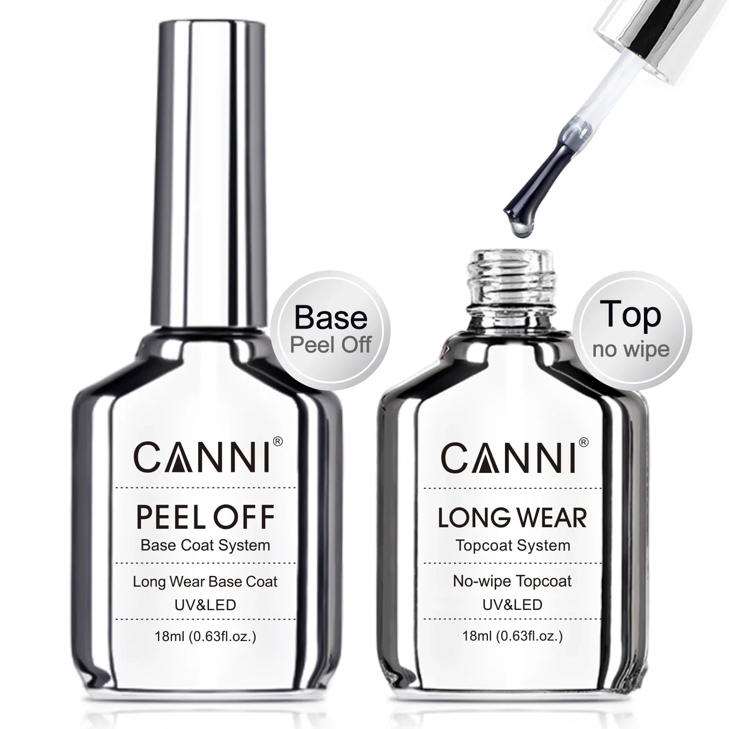 Canni TPO FREE HEMA FREE 18ml Long Wear Diamond Nowipe Top Coat Peeloff Base Coat Soak Off UV LED Gel Polish Nail Manicure Tri Light Beauty