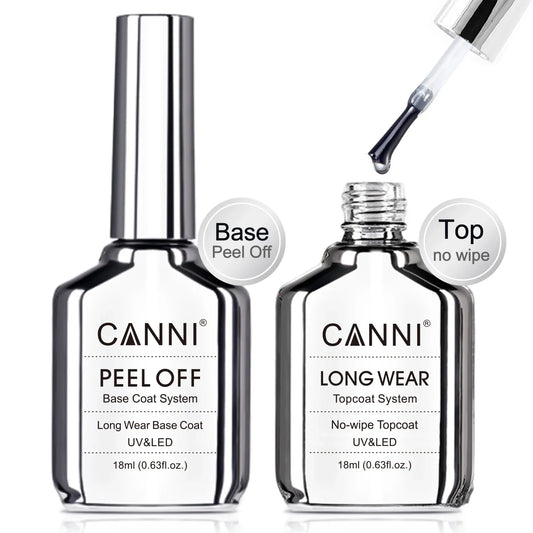 Canni TPO FREE HEMA FREE 18ml Long Wear Diamond Nowipe Top Coat Peeloff Base Coat Soak Off UV LED Gel Polish Nail Manicure Tri Light Beauty