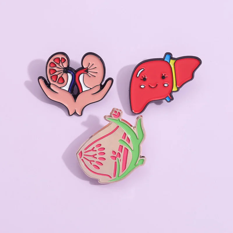 Cute Healthy Liver Organ Enamel Pin Visceral Kidney Breast Brooch Lapel Metal Badge Jewelry Gift for Doctors Nurses Wholesale Pi-Mart