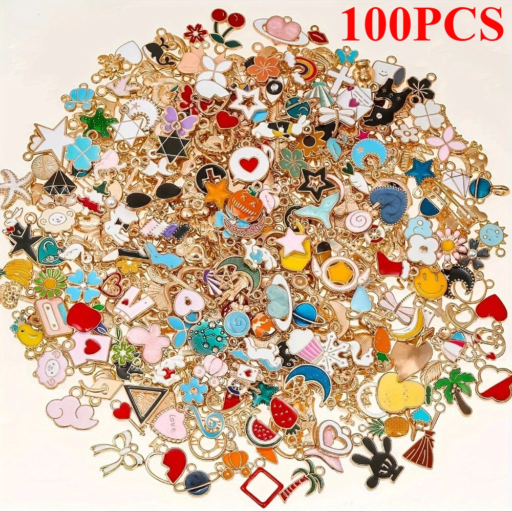 20/30/50/100pcs Mixed Style Gold-Plated Pendants, Drip Oil Alloy Pendants, Jewelry Accessories, Used for DIY Jewelry Making Pi-Mart