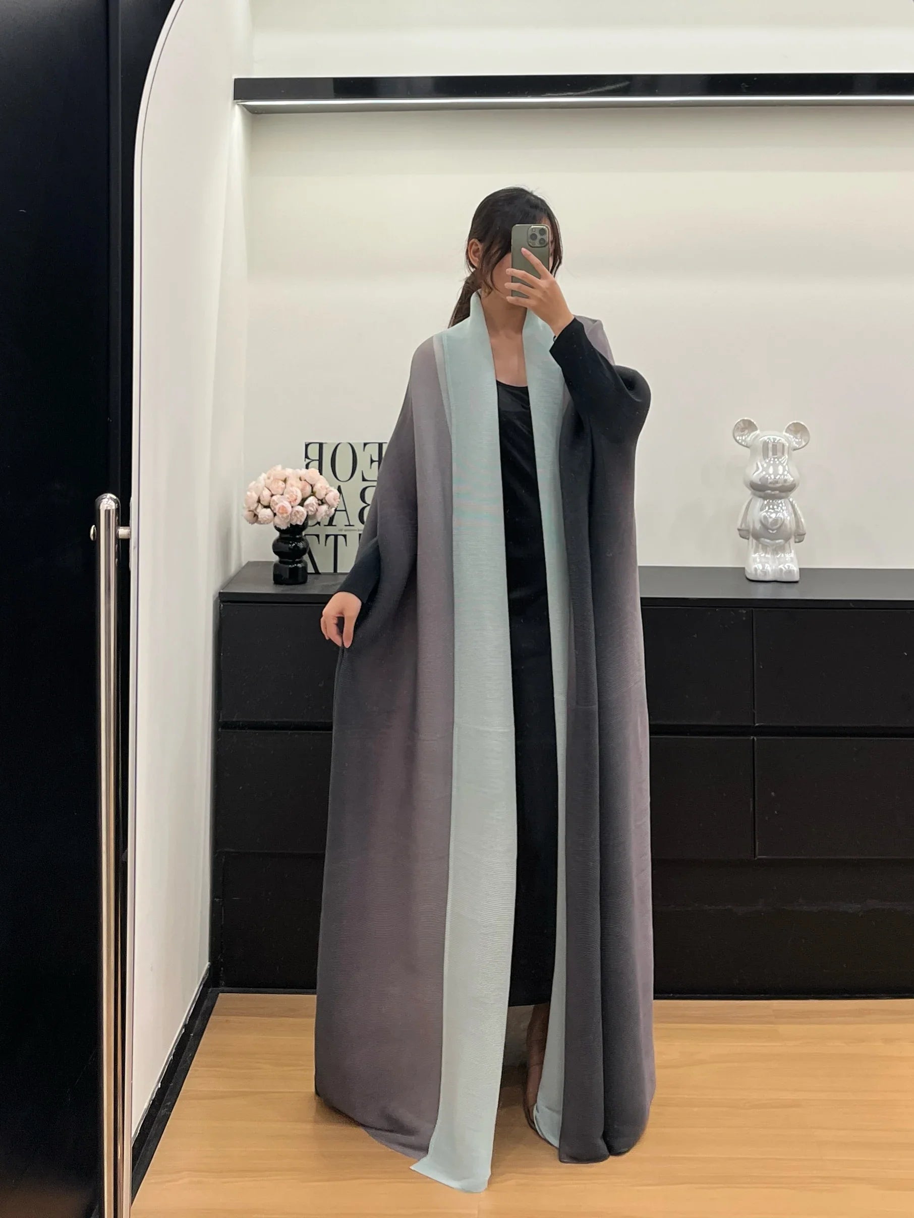Wrinkled Women's Windbreaker Jacket Bat Sleeve Scarf Collar, Gradient Long Robe Fashion Retro Coats and Jackets Women LadyShow.Store