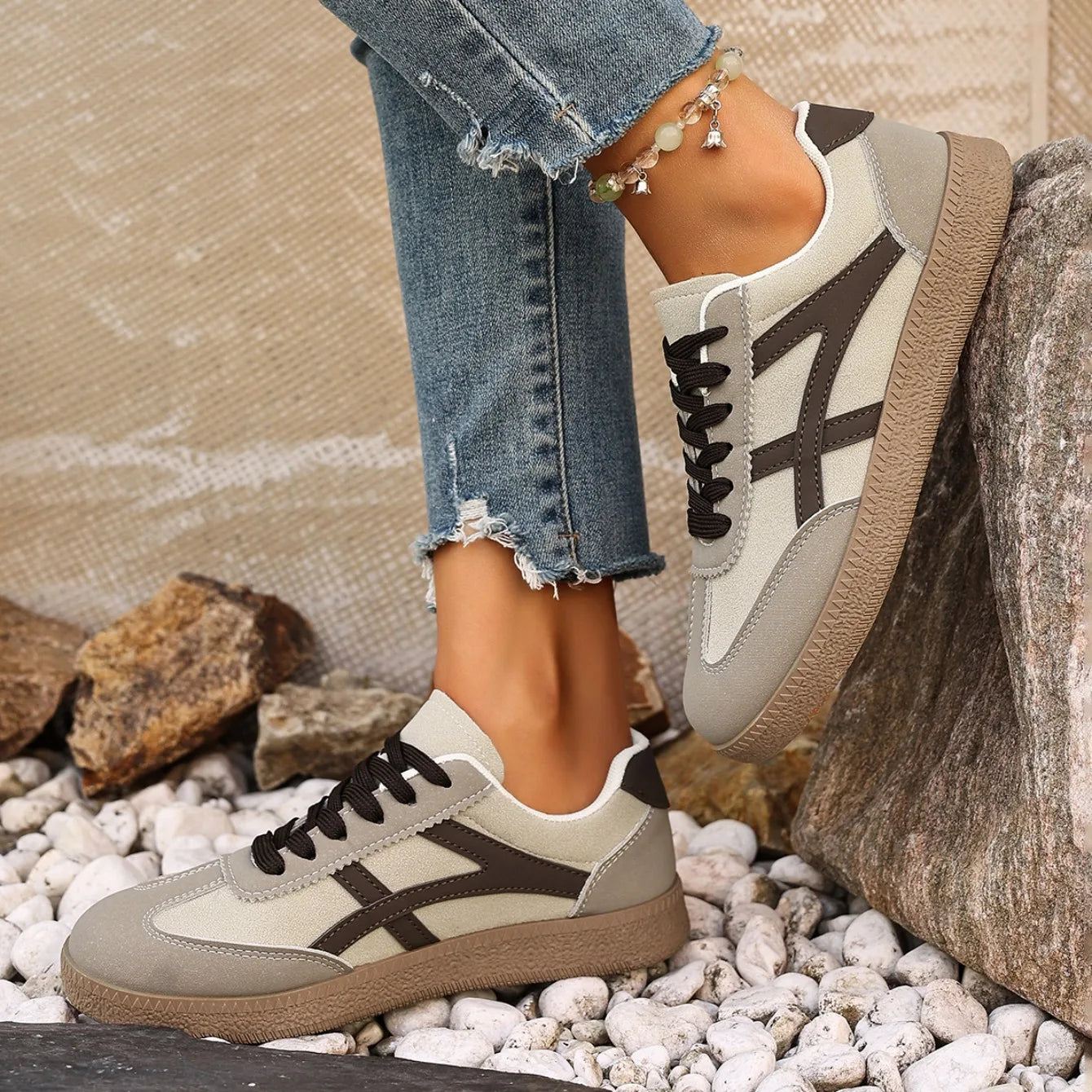 Women Sneakers 2026 Fashion Casual Flats Vulcanize Shoes Round Toe Lace Up Comfortable Flat Shoes for Women Zapatos De Mujer Pi-Mart