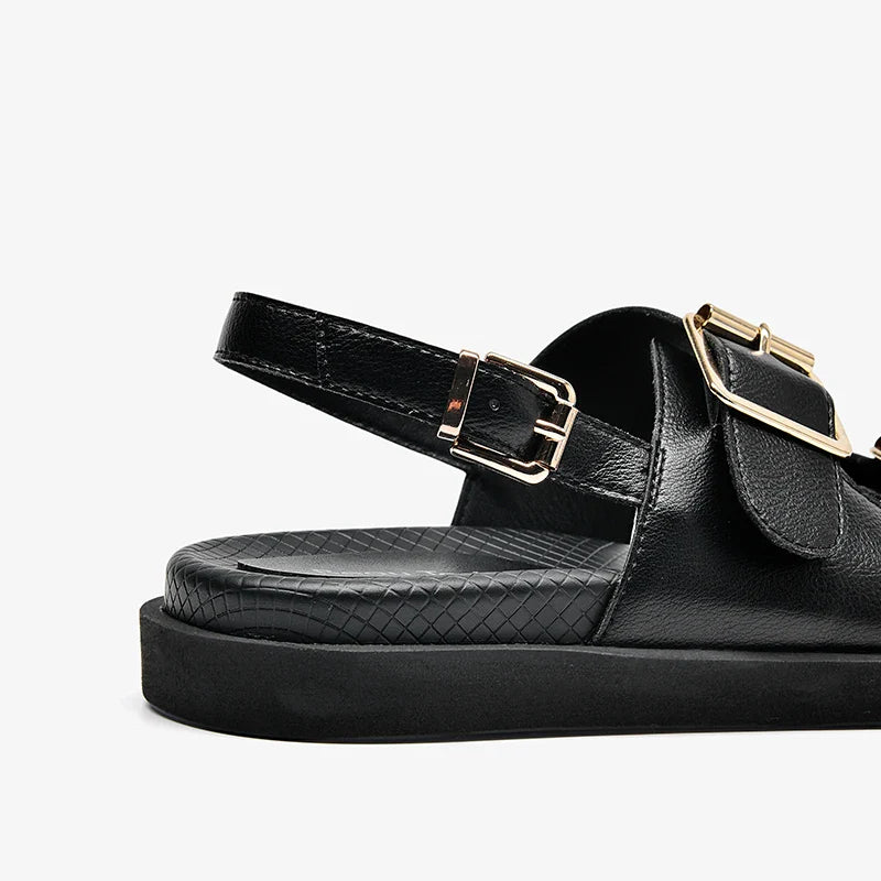 BeauToday Casual Sandals Women Genuine Leather Metal Ankle Buckle Strap Summer Beach Ladies Low Heel Sport Shoes Handmade 38128 LadyShow.Store