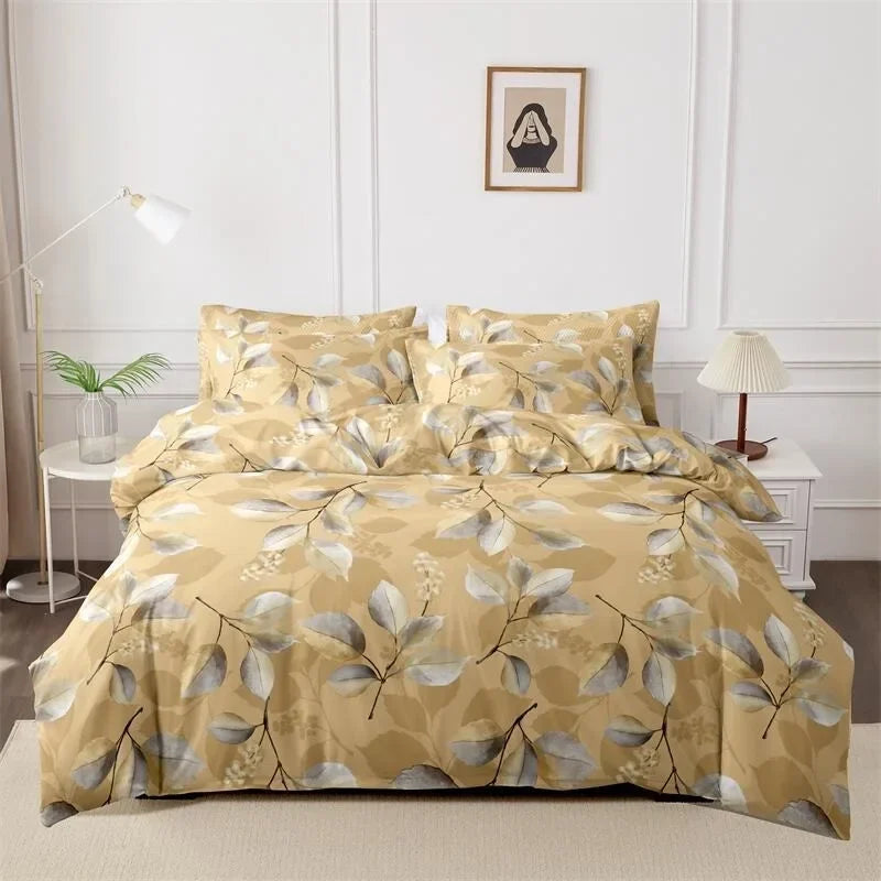 3pcs Printed Brushed Duvet Cover Pillowcase Three Piece Set High Quality Skin Friendly Fabric Bedding Cover (without Bed Sheet) Pi-Mart