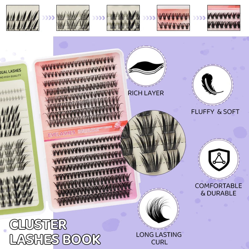 DINGSEN Eyelash Clusters Book Large Capacity Volume Individual Lashes Book Natural Long DIY Cluster Eyelash Extensions Makeup Pi-Mart