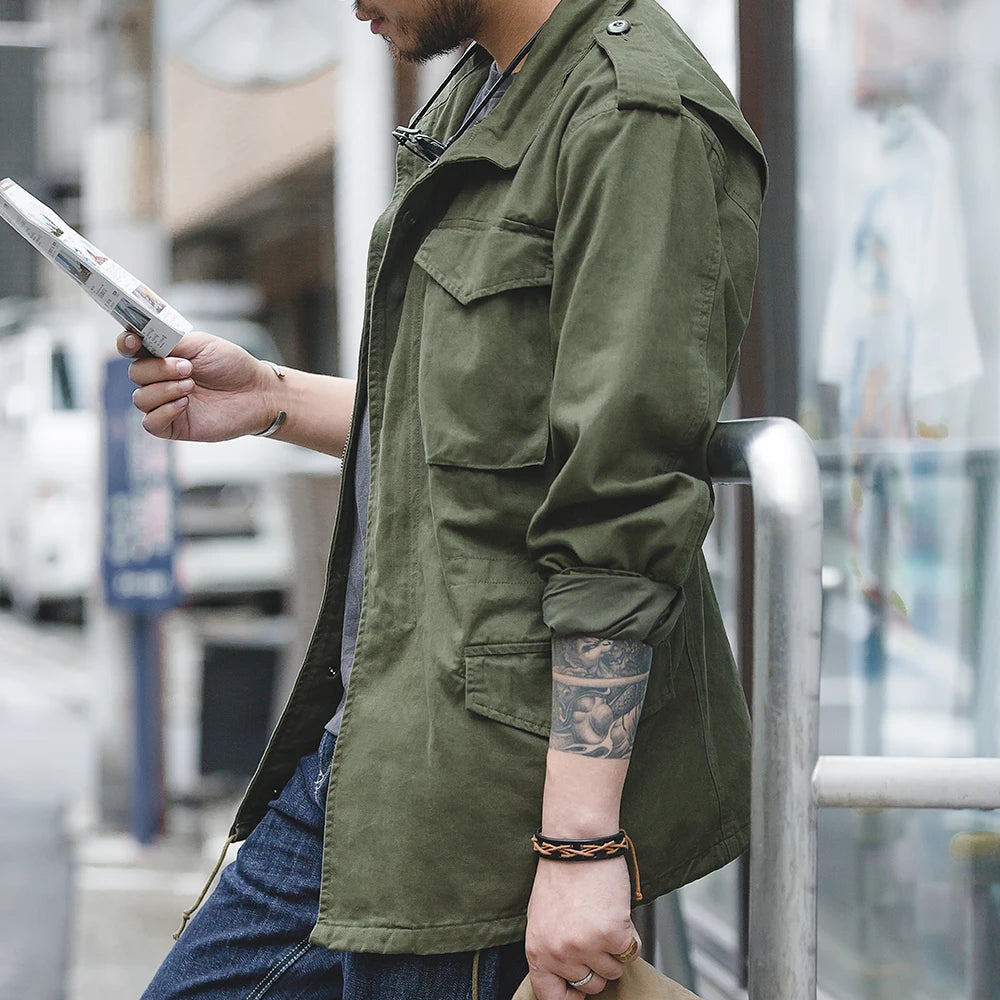 Maden Retro M65 Jackets for Men Green Outdoor Windbreaker Vintage Casual Solid Coat Mens Clothes Multi-Pocket Jacket Pi-Mart
