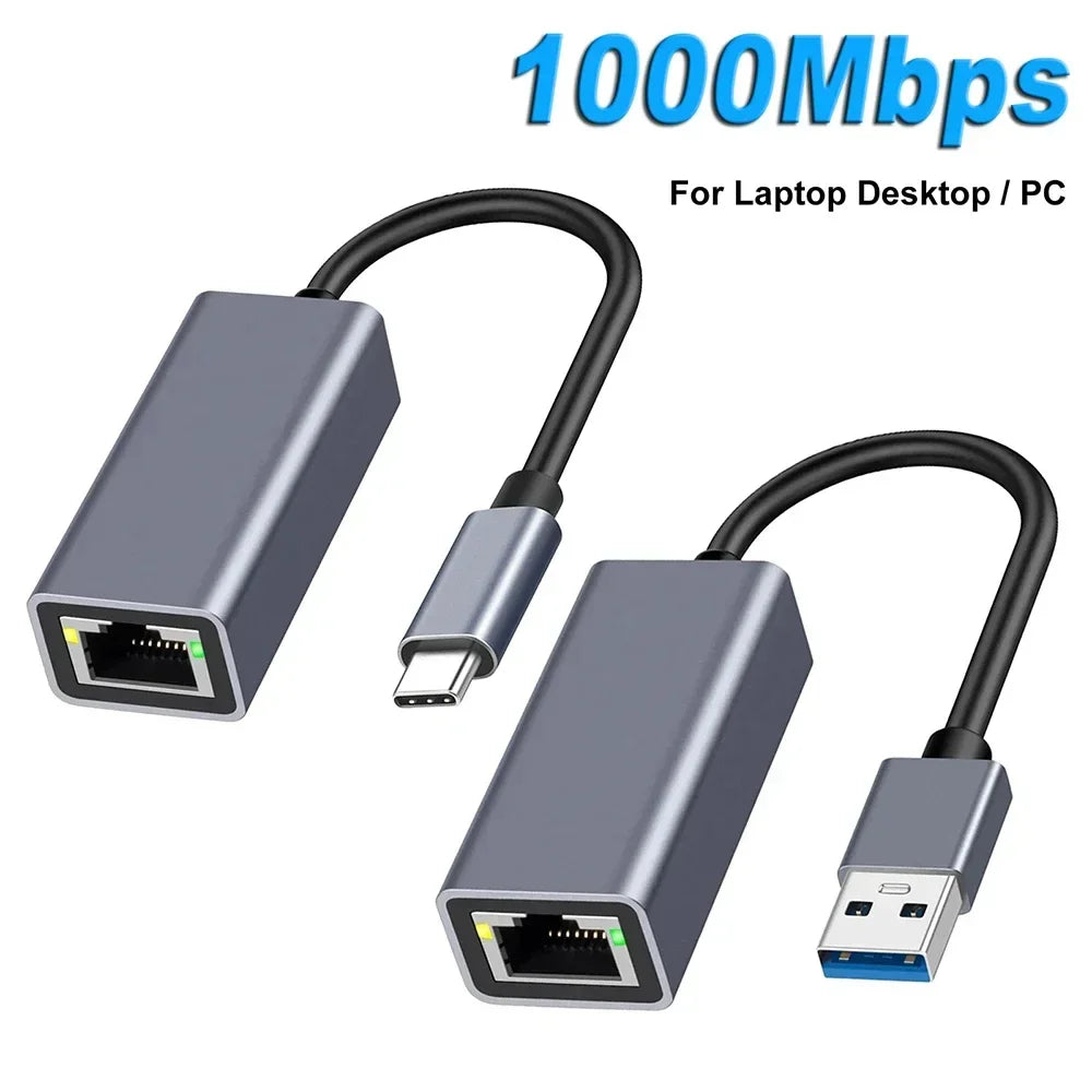 USB Type C Ethernet Adapter 1000Mbps USB 3.0 RJ45 Network Card For MacBook PC Windows XP 7 8 10 Android USB Lan Internet Cable Pi-Mart