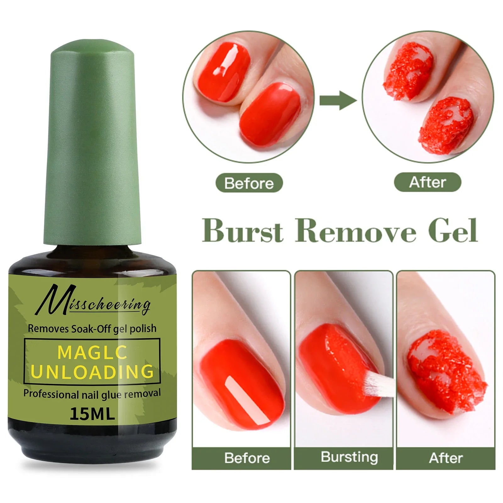 Misscheering 15ml Magic Fast Nail Gel Polish Remover Clean UV Soak Off Semi Permanent Varnish Nail Art Removal Tools Manicure Tri Light Beauty
