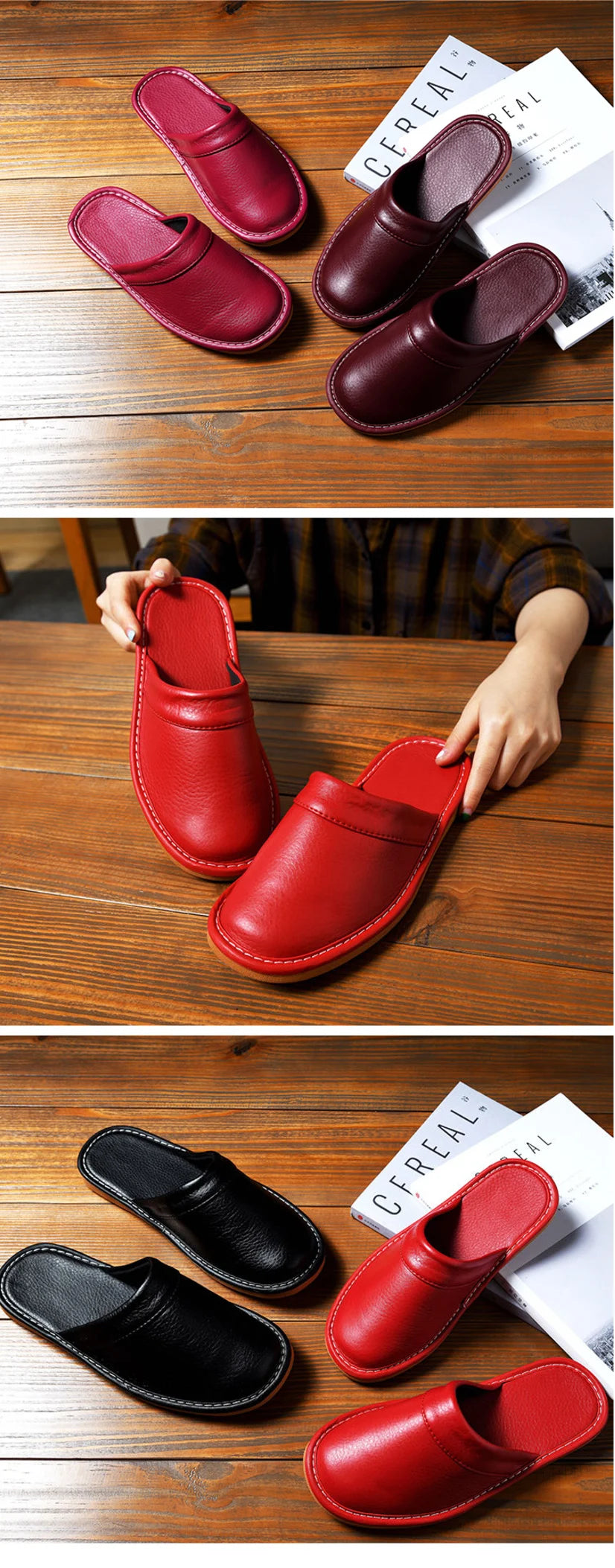 Luxury Men Leather Handmade Women Home Slippers Autumn Winter Plush Slip on Soft Black Brown Bedroom Indoor Flat Men Shoes Pi-Mart