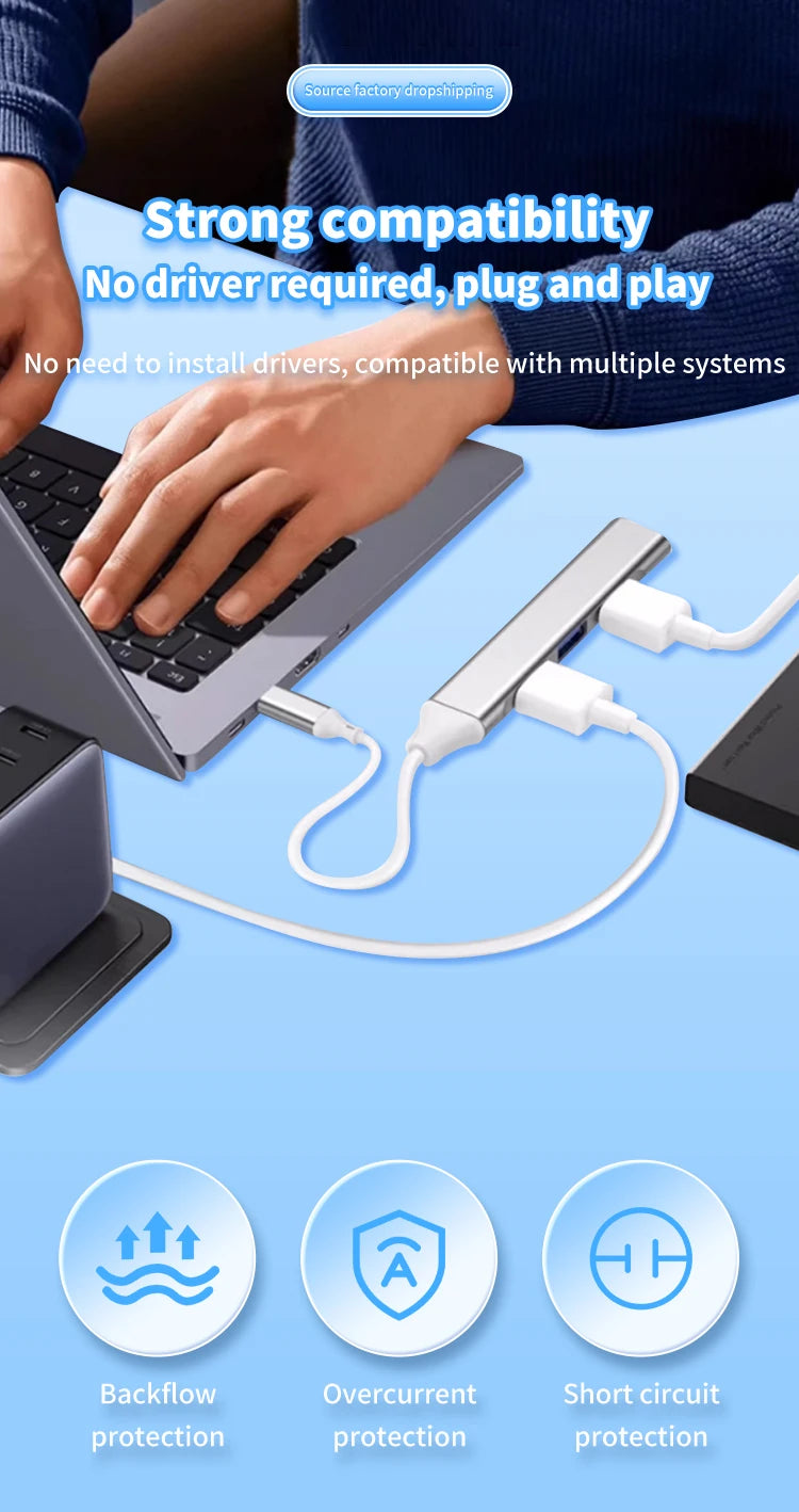 4-in-1 USB C Hub 3.0, Multi-Port OTG Adapter for Smartphones, Tablets, Laptops, Computers, Type-C Splitter Pi-Mart