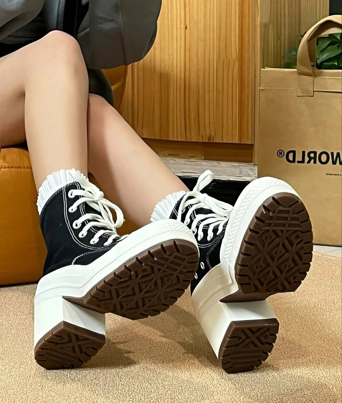 Women Platform Sneakers Canvas Shoes Personalized Luxry Heels Skateboard Lace Up Casual Fashion Outdoor Sneakers Pi-Mart