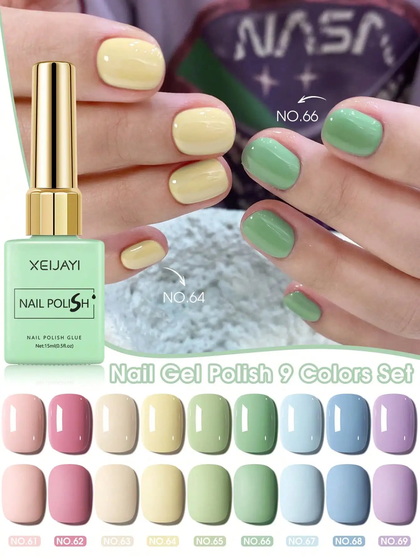 9PCS 15ml Colorful Gel Nail Polish Set, Soak-Off UV LED Nail Gel, Long-Lasting Liquid Manicure Varnish Tri Light Beauty
