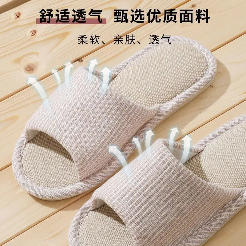Four Season Linen Home Slippers Women Indoor Bedroom Women House Slides Autumn Unisex Lovers Shoes Adults Outdoor Casual Sandals LadyShow.Store