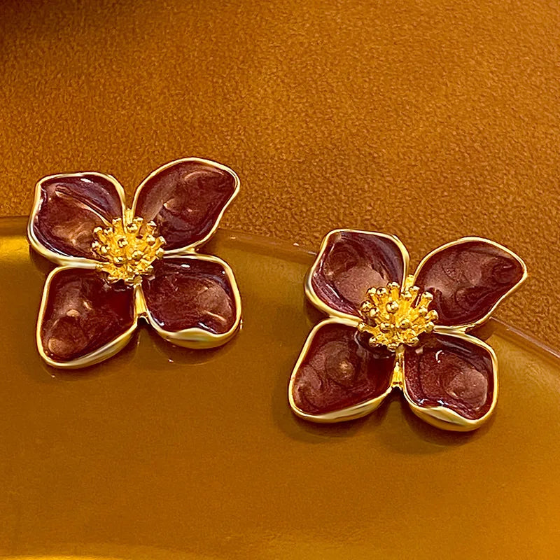 New Fashion Sweet Design Spring/Summer Blue Pink Enamel Flower Light Luxury High End Earrings Party Gifts for Women Jewelry Pi-Mart
