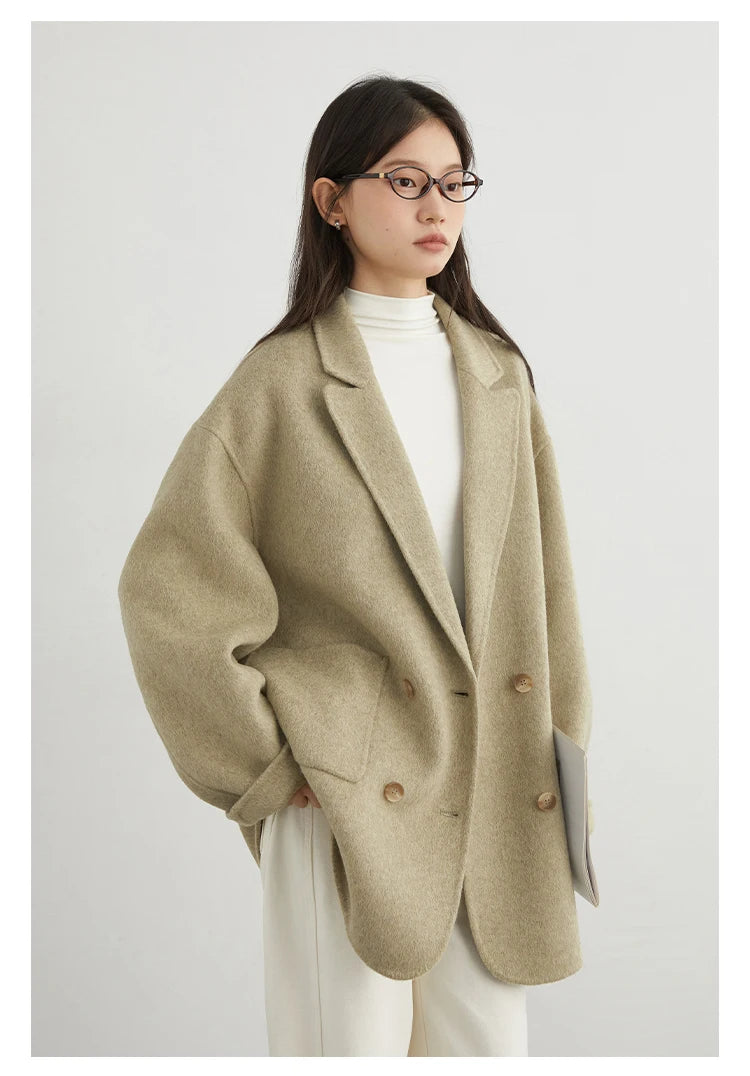 CHIC VEN New Women Woolen Coat Loose Solid Mid-length Double-sided Oversized Office Ladies Jackets Outerwear Autumn Winter 2026 Pi-Mart