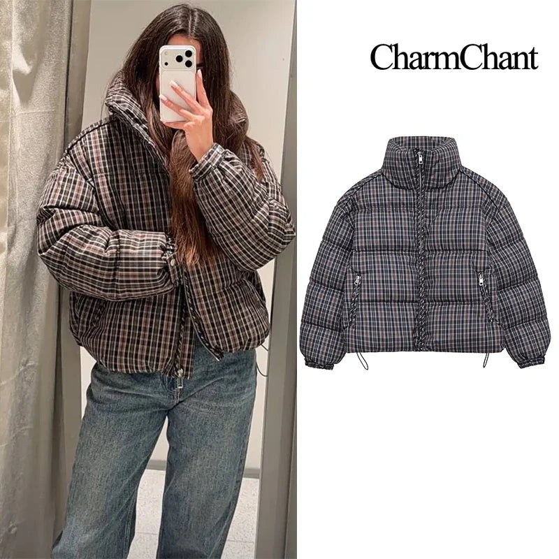 CharmChant Stand-Collar Plaid Puffer Jacket for Women Winter 2025 Padding Coat Female New in Coats Warm  Check Outerwears Parkas LadyShow.Store