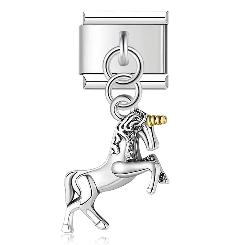 Hapiship 9mm Width Original Daisy Unicorn Angel Cup Santa Claus Italian Charm Fit Bracelet Stainless Steel Jewelry Making DJ050 Pi-Mart