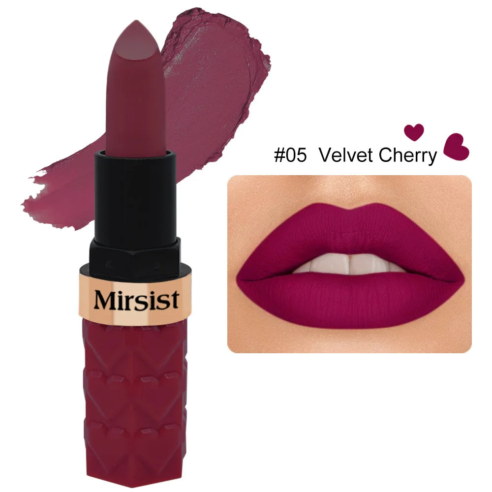 Matte Lipstick Nude Peach Brown Cherry Shades Velvety Smooth Long-Lasting Rich Pigment Waterproof Non-Stick Cup Lip Stick Makeup Pi-Mart