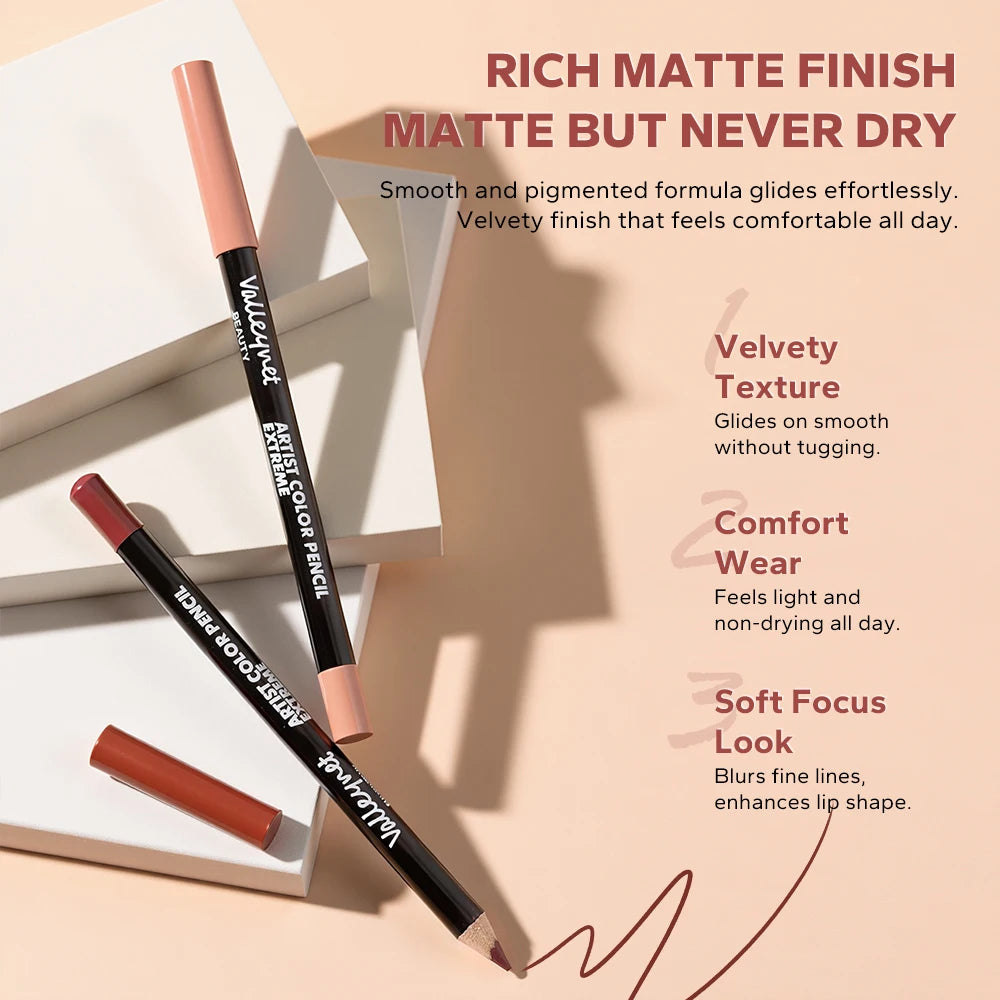 4pcs/Set lip liner set and eyeliner set Nude Brown Collection Long-lasting Matte Waterproof Lipstick Set Women'S Lip Cosmetics Pi-Mart