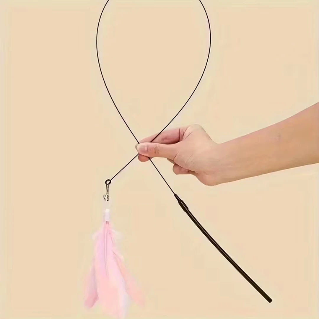 Cat Feather Bell Toy with Suction Cup Base 1 Teaser Wand 3 Replacement Feather Heads Interactive Cat Toy for All Cats Pi-Mart