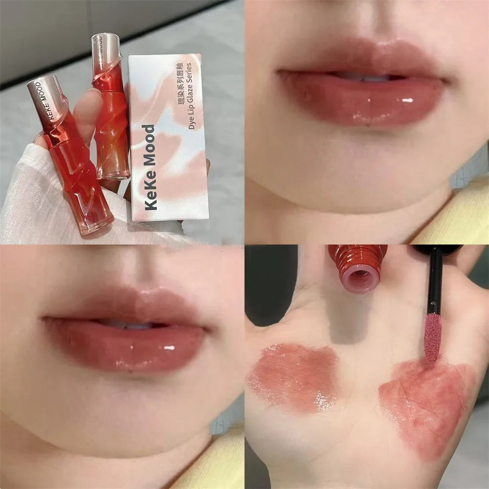 Crystal Nude Gray Glossy Lip Stain Mirror Korean Lip Glaze Sheer Nude Glitter Lip Tint Watery Shine Plumping Lipgloss Cosmetics Pi-Mart