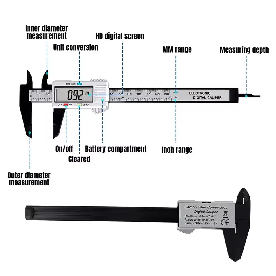 150mm 100mm Electronic Digital Caliper Carbon Fiber Dial Vernier Caliper Gauge Micrometer Measuring Tool Digital Ruler LadyShow.Store