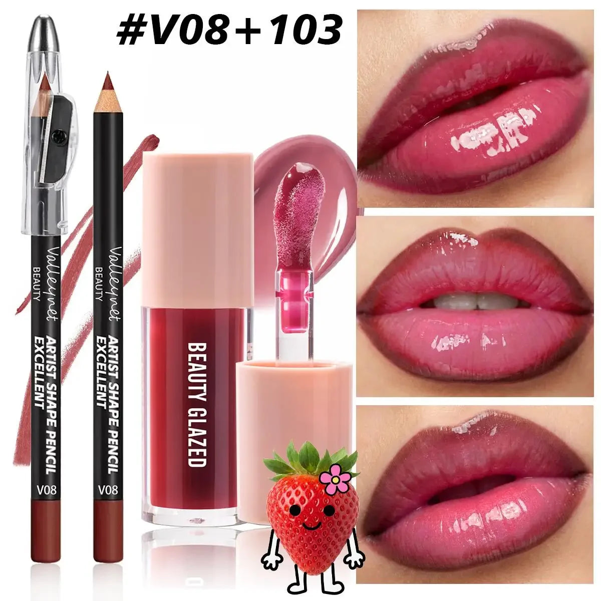 2Pcs/Set Precision Lip Kit Duo -Creamy Liner with Built-in Sharpener & Moisturizing Liquid Lipstick - Defined Contour Makeup Set Pi-Mart