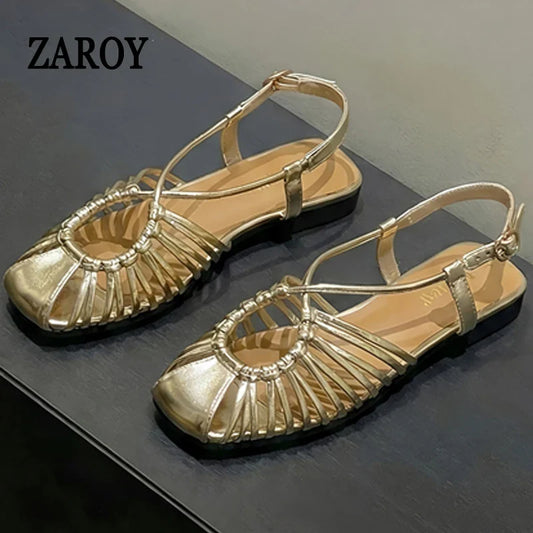 ZAROY Women Flat Sandals Summer Narrow Band Roman Shoes Casual Plus Size Brand Designer Banquet Beach Gladiator Sandalias Zapato LadyShow.Store